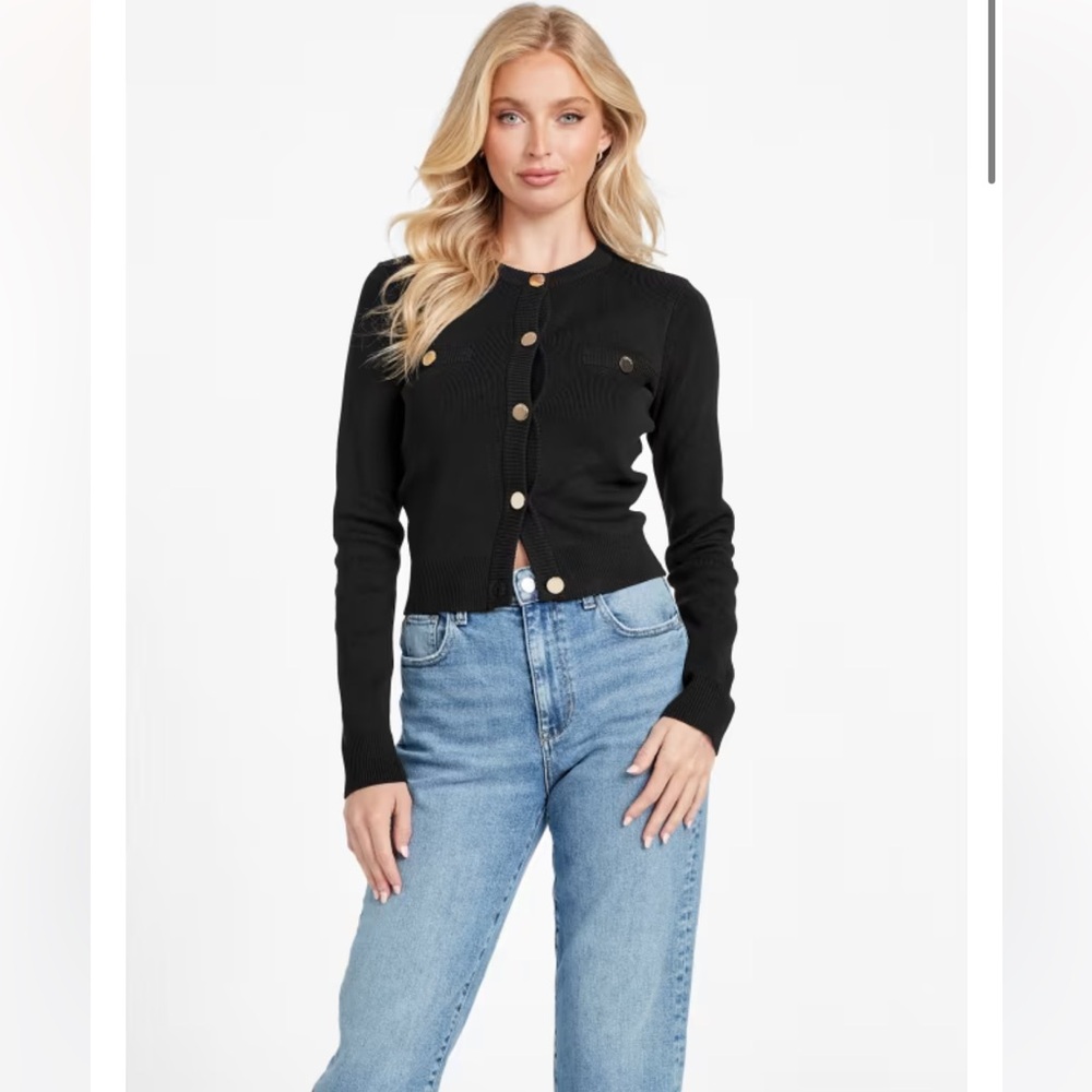 GUESS Zulie Crop Cardigan Black NWOT size S